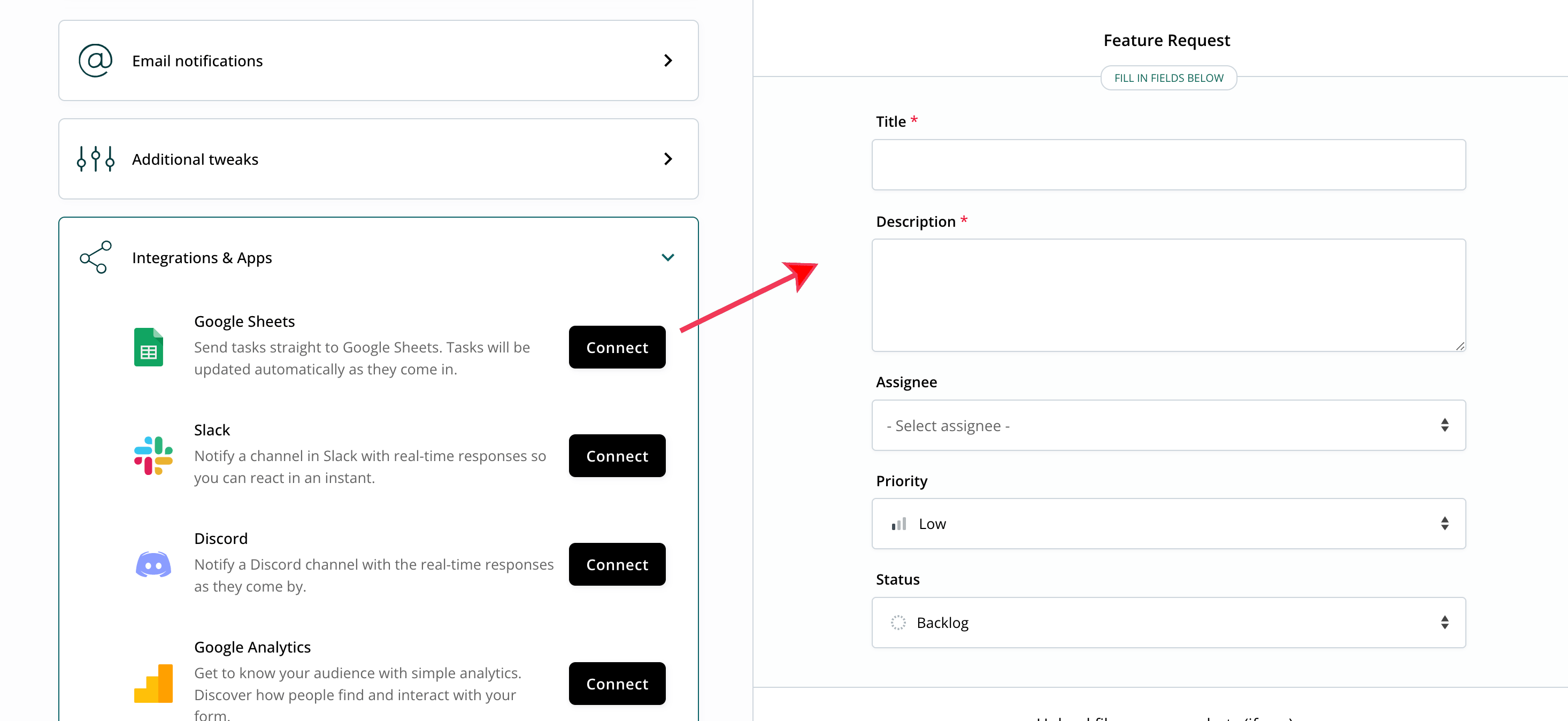 Connect form with Google Sheets